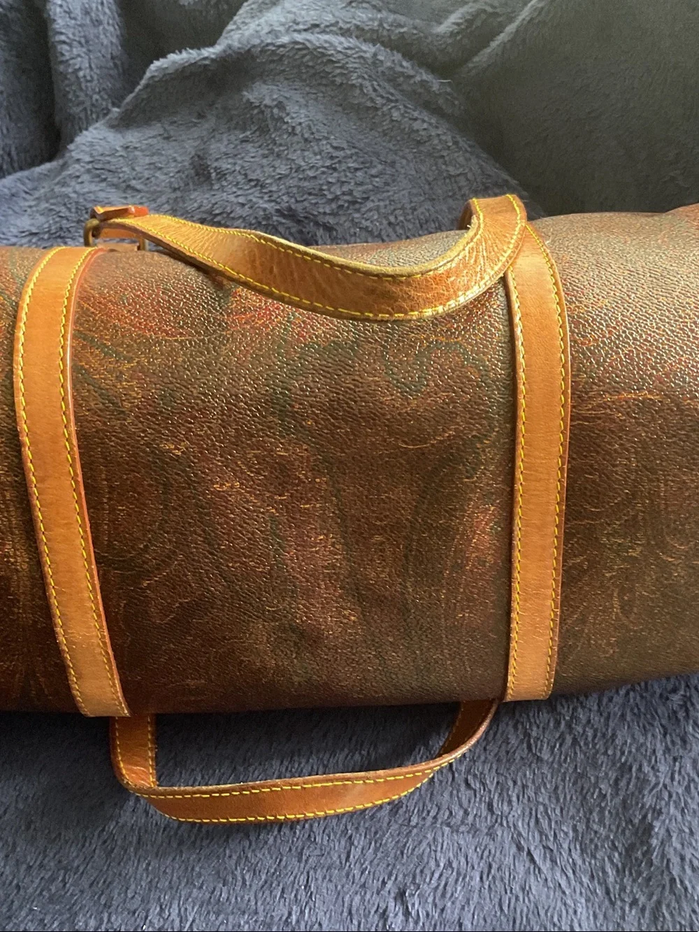 Etro Brown Leather Duffel Bag with Tan Straps